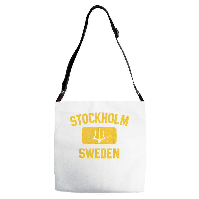 Stockholm Sweden Trident Gym Style Distressed Yellow Print T Shirt Adjustable Strap Totes | Artistshot