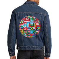 World Country Flags Globe Map Traveler Geography Funny Gifts Men Denim Jacket | Artistshot