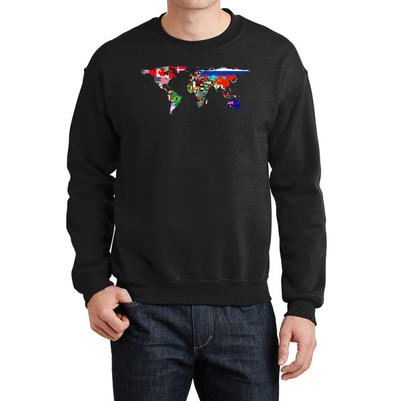 World Flag Map Globe Travelers Atlas Birthday Gifts Crewneck Sweatshirt | Artistshot