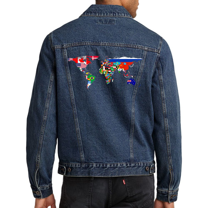 World Flag Map Globe Travelers Atlas Birthday Gifts Men Denim Jacket | Artistshot