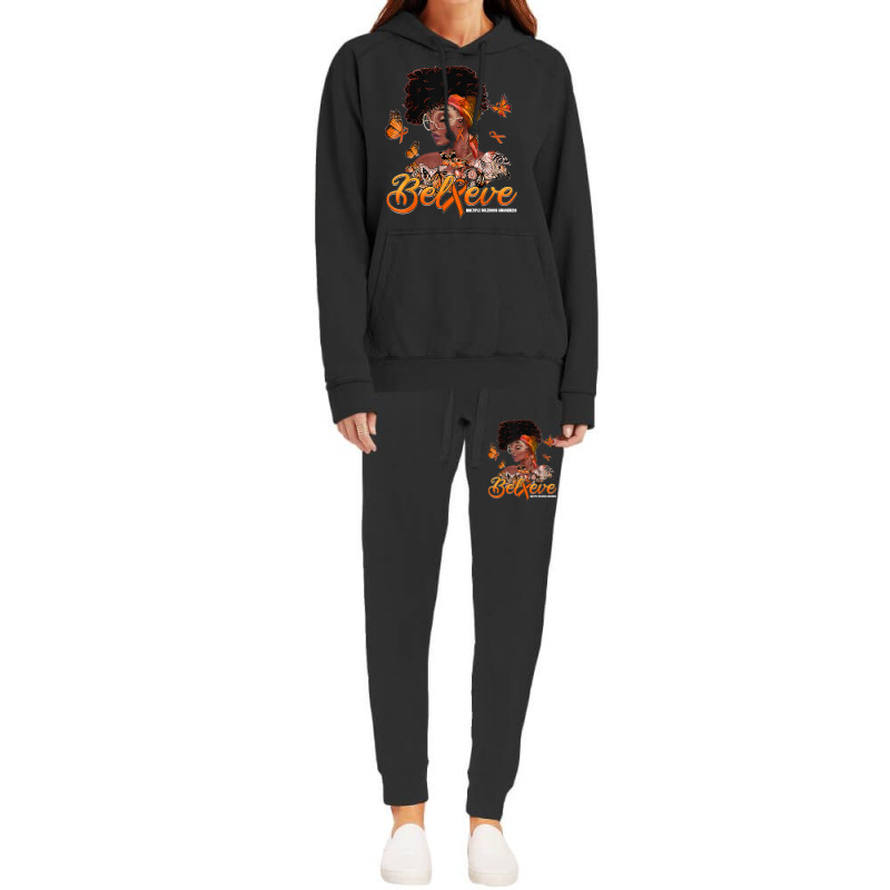 Black Women Believe Orange Ribbon Multiple Sclerosis Warrior Hoodie & Jogger Set | Artistshot