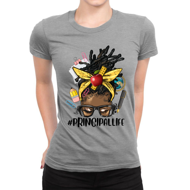 Afro Messy Locs Bun Principal Life Ladies Fitted T-Shirt by HRA Design Shop | Artistshot