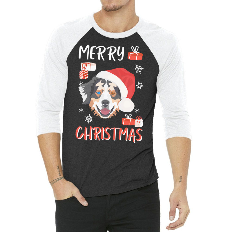 Australian Shepherd Funny Australian Shepherd Christmas 3/4 Sleeve Shirt by bartolettikacey | Artistshot