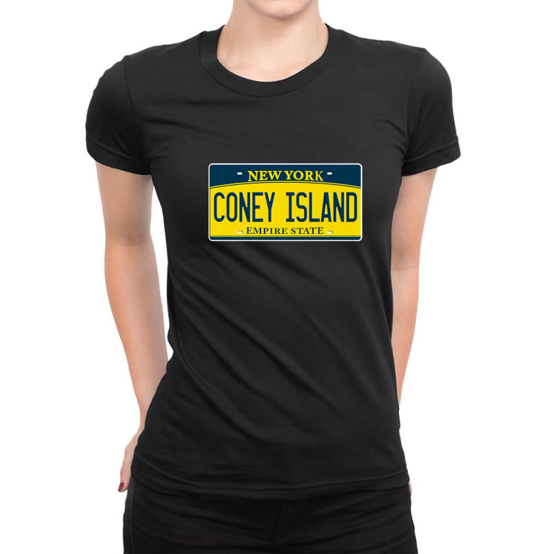 Coney Island New York Brooklyn Ny License Plate Beach Gift Ladies Fitted T-Shirt by IsaiahStark | Artistshot