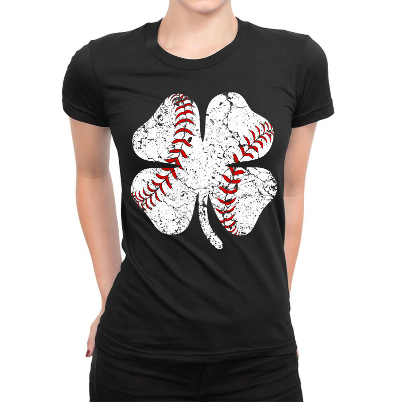 Baseball St Patricks Day Boys Men Catcher Pitcher Shamrock Ladies Fitted T-Shirt by Tisha Brown | Artistshot