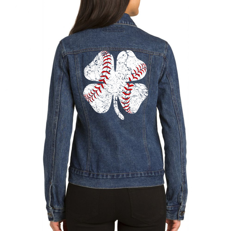 Baseball St Patricks Day Boys Men Catcher Pitcher Shamrock Ladies Denim Jacket by Tisha Brown | Artistshot