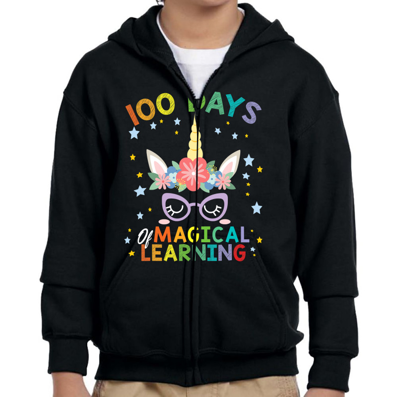 Cute Unicorn 100 Days Of Magical Learning 100th Day School Youth Zipper Hoodie | Artistshot