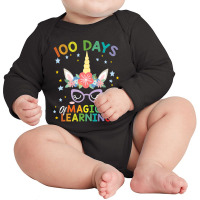 Cute Unicorn 100 Days Of Magical Learning 100th Day School Long Sleeve Baby Bodysuit | Artistshot