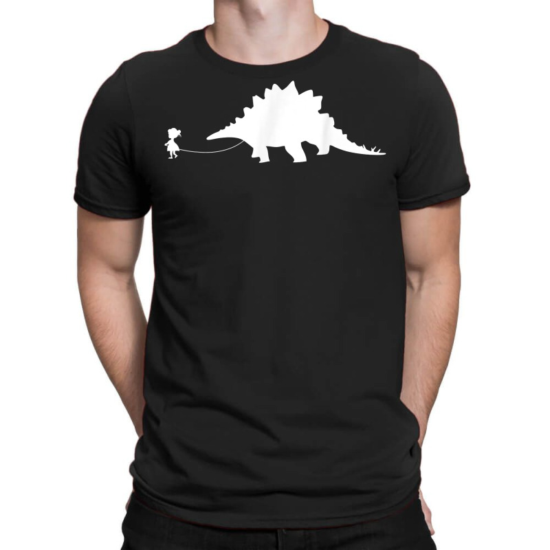 Girl Walking A Pet Stegosaurus Dinosaur Lover Pet Lizard T Shirt T-shirt | Artistshot