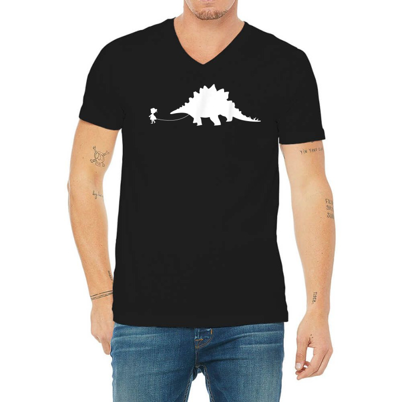 Girl Walking A Pet Stegosaurus Dinosaur Lover Pet Lizard T Shirt V-neck Tee | Artistshot