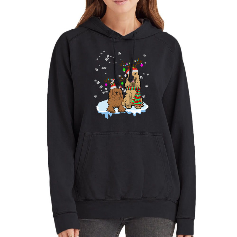 Cute Christmas Cocker Spaniel Santa Hats Reindeer Dog Owner Vintage Hoodie by cm-arts | Artistshot