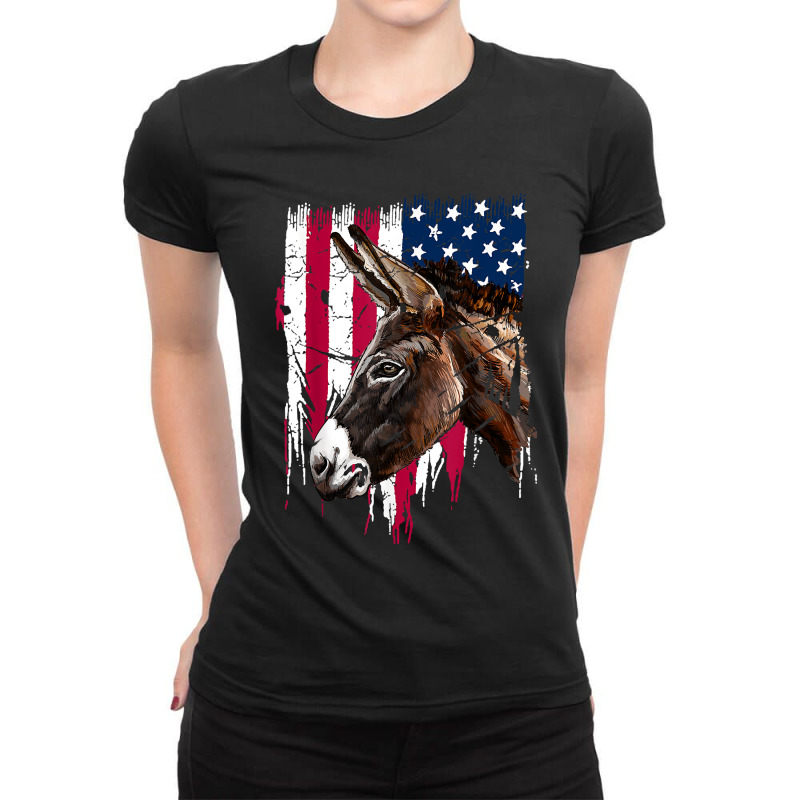 Donkey Farmer American Flag Usa , Donkey For Fans Ladies Fitted T-Shirt by TacitaSylvester | Artistshot