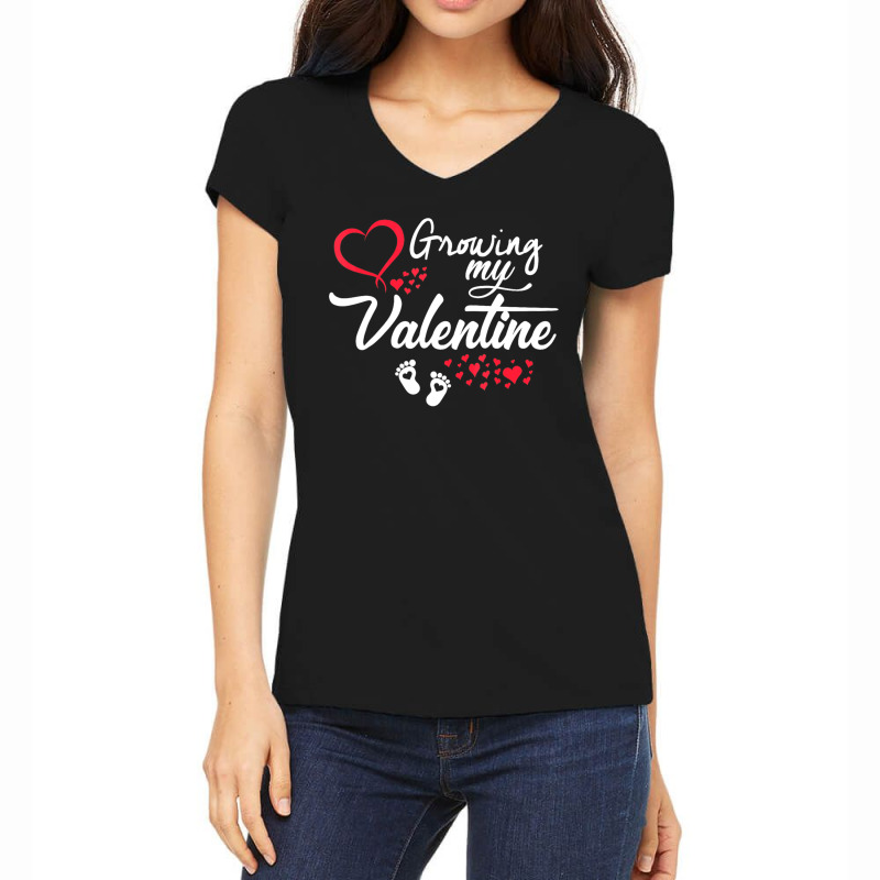 Women Valentines Pregnancy   Growing My Valentine S Women's V-Neck T-Shirt by Newest | Artistshot