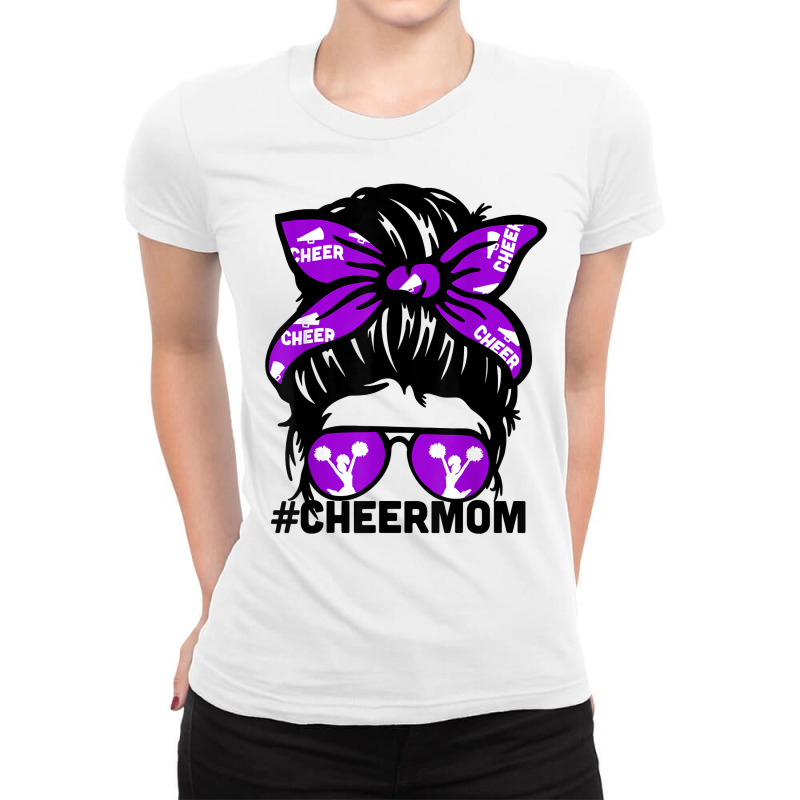 Cheer Mother Mama Puple Megaphone Cheerleading Mom Messy Bun T Shirt Ladies Fitted T-Shirt by nealegmruland1 | Artistshot