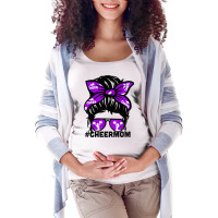 Cheer Mother Mama Puple Megaphone Cheerleading Mom Messy Bun T Shirt Maternity Scoop Neck T-shirt | Artistshot