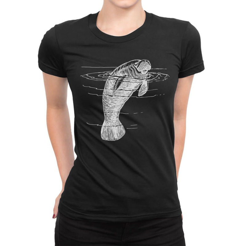 Manatee Illustration Sea Cow Marine Mammal Friendly Manatee For Fans Ladies Fitted T-Shirt by TiffaneyAitchison | Artistshot