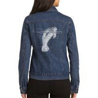 Manatee Illustration Sea Cow Marine Mammal Friendly Manatee For Fans Ladies Denim Jacket | Artistshot