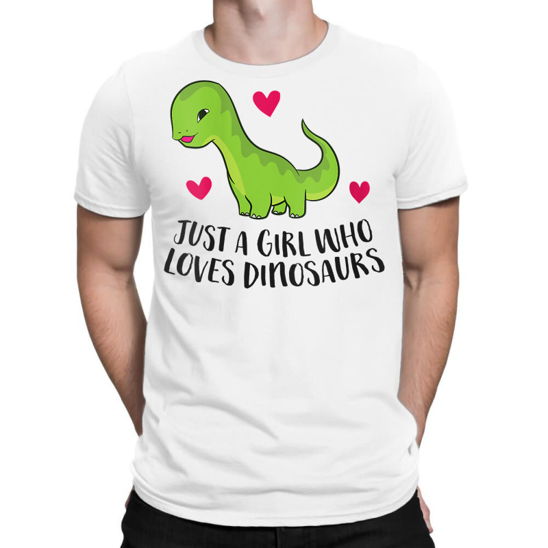 Womens Just A Girl Who Loves Dinosaurs Cute Dinosaurs Girl V Neck T Sh T-shirt | Artistshot