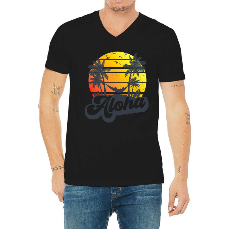 Aloha Hawaii Hawaiian Island Palm Trees Beach Vacation V-Neck Tee by CUSER3772 | Artistshot