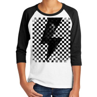 Checkered Lightning Bolt Thunder Checkerboard Graphic T Shirt Youth 3/4 Sleeve | Artistshot