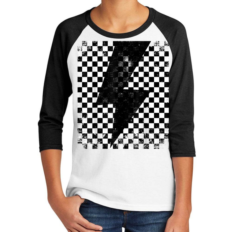 Checkered Lightning Bolt Thunder Checkerboard Graphic T Shirt Youth 3/4 Sleeve by jobsfvhaazg | Artistshot