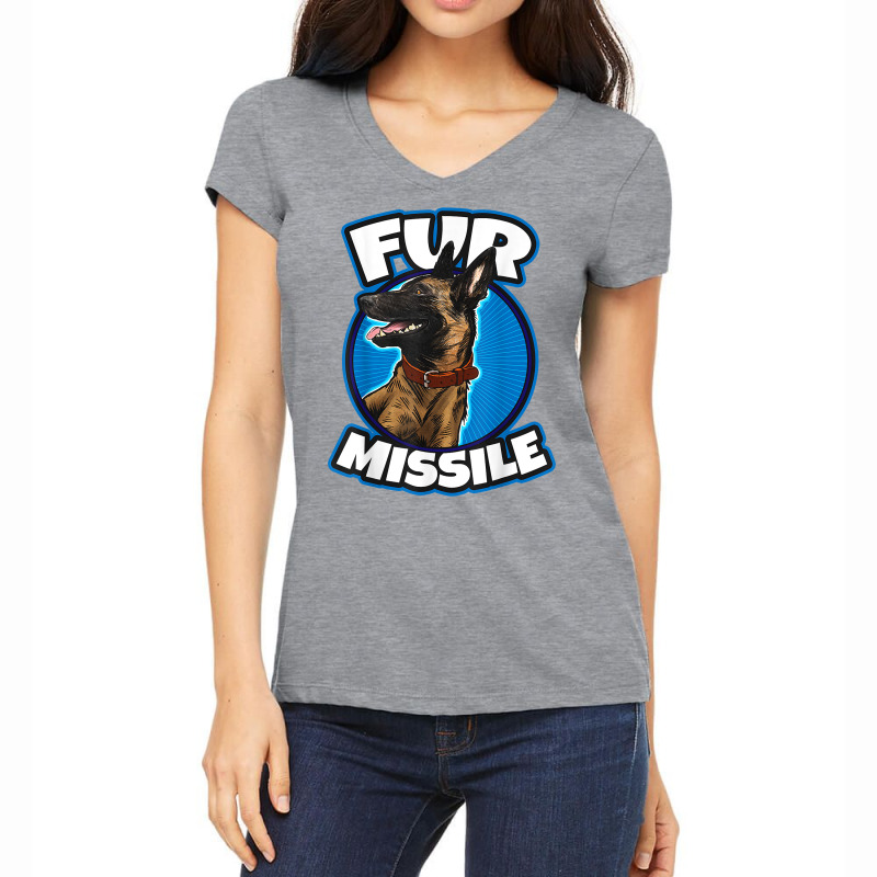 Fur Missiles Belgian Malinois Dog Missile T Shirt Women's V-Neck T-Shirt by nurselrveigelcci | Artistshot