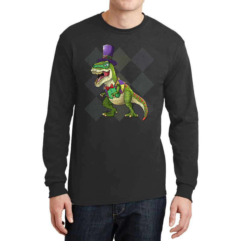 Kids Mardi Gras  Dinosaur T Rex Beads Costume Grunge Long Sleeve Shirts | Artistshot