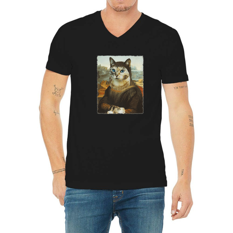 Mona Lisa Cat V-neck Tee | Artistshot