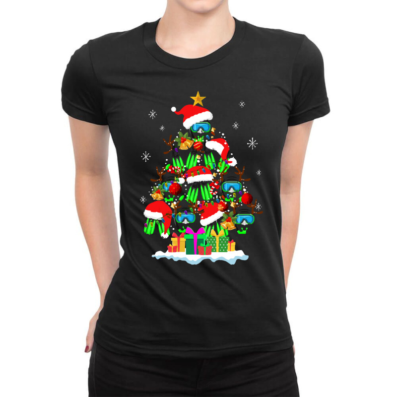 Awesome Christmas Tree With Diving Ball T  Shirt Diving Christmas Sant Ladies Fitted T-Shirt by machoislands | Artistshot