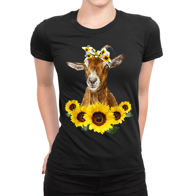 Goat Goats Headband Sunflower Goats Lovers129 Goat Lover Ladies Fitted T-Shirt by peafowl | Artistshot