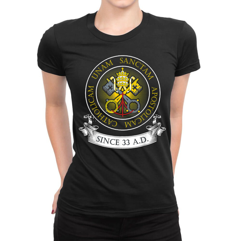 One Holy Catholic & Apostolic Church Catholic Latin T Shirt Ladies Fitted T-Shirt by romeroafhoweth1 | Artistshot