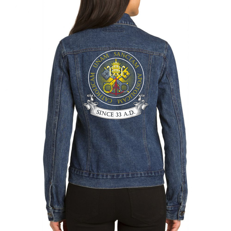 One Holy Catholic & Apostolic Church Catholic Latin T Shirt Ladies Denim Jacket by romeroafhoweth1 | Artistshot