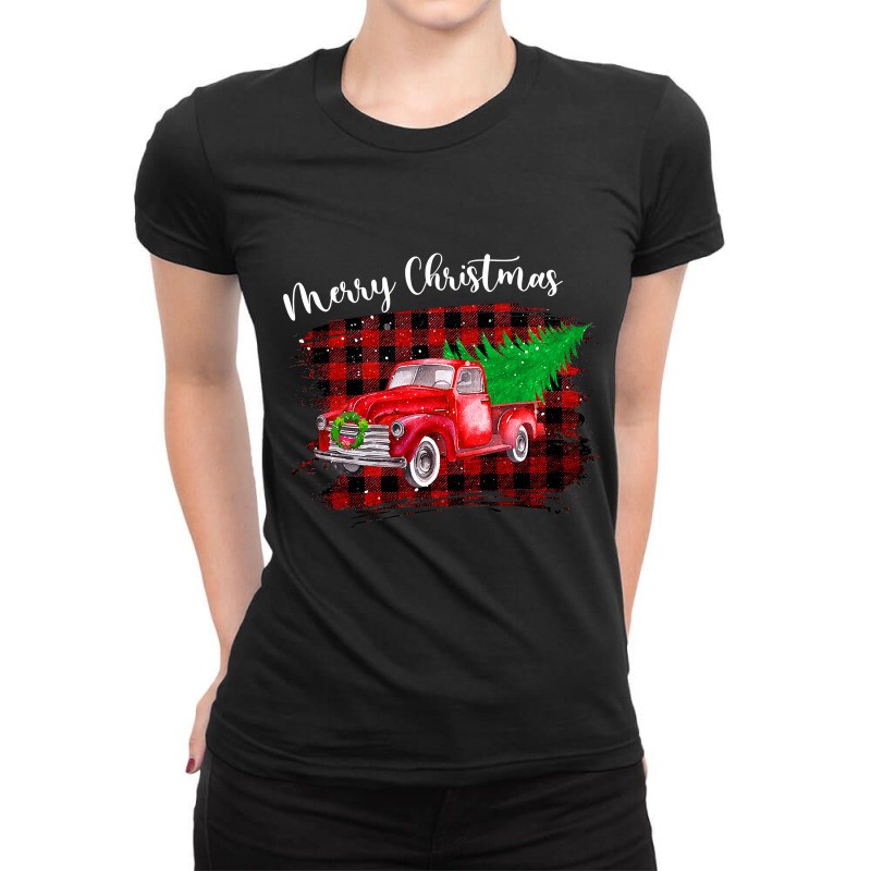 Vintage Wagon Christmas Tree On Car Xmas Truck Vacation T-shirt Ladies Fitted T-Shirt by cm-arts | Artistshot