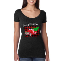 Vintage Wagon Christmas Tree On Car Xmas Truck Vacation T-shirt Women's Triblend Scoop T-shirt | Artistshot