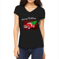 Vintage Wagon Christmas Tree On Car Xmas Truck Vacation T-shirt Women's V-neck T-shirt | Artistshot