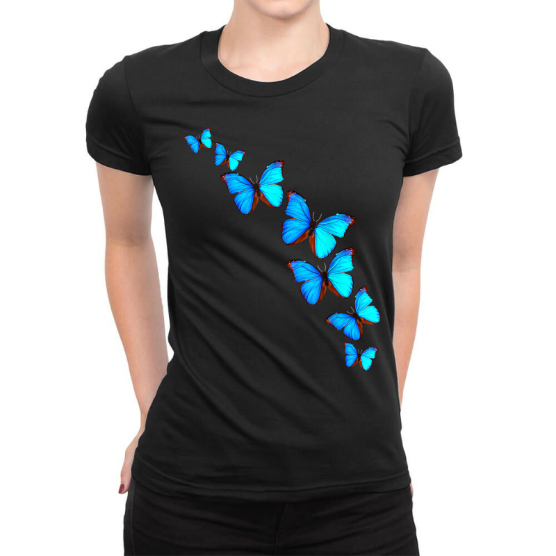 Majestic Butterfly   Blue Butterflies Morpho T Shirt Ladies Fitted T-Shirt by tuftsmirussom | Artistshot