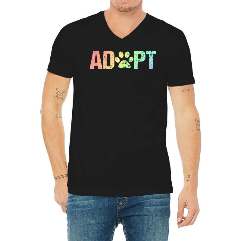 Vintage Rainbow Adopt A Dog Rescue Foster Adoption Month V-Neck Tee by Jerhogen528 | Artistshot