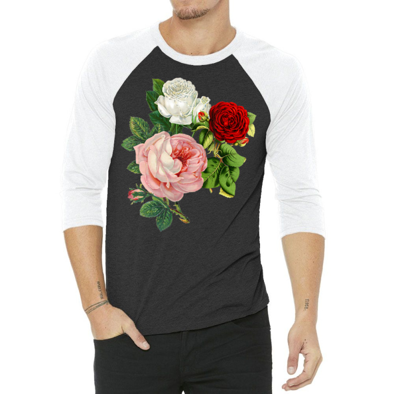 Vintage Roses Flower Floral Illustration Blossom Lovers 3/4 Sleeve Shirt by Jerhogen528 | Artistshot