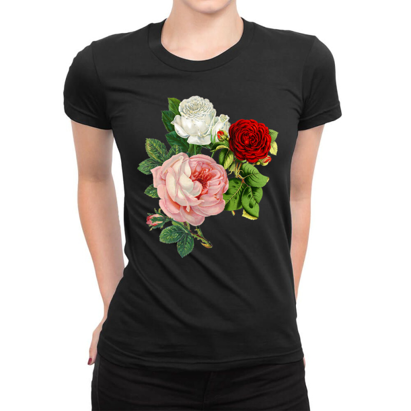 Vintage Roses Flower Floral Illustration Blossom Lovers Ladies Fitted T-Shirt by Jerhogen528 | Artistshot