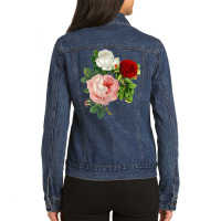 Vintage Roses Flower Floral Illustration Blossom Lovers Ladies Denim Jacket | Artistshot