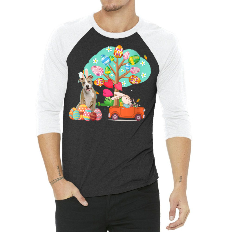 Pitbull And Bunny Hunting Egg Tree 3/4 Sleeve Shirt | Artistshot
