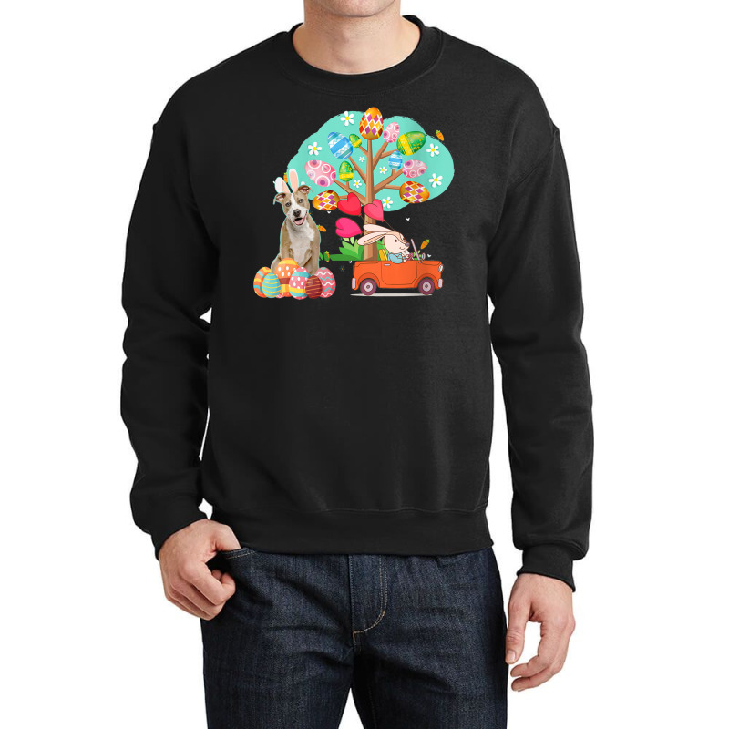 Pitbull And Bunny Hunting Egg Tree Crewneck Sweatshirt | Artistshot