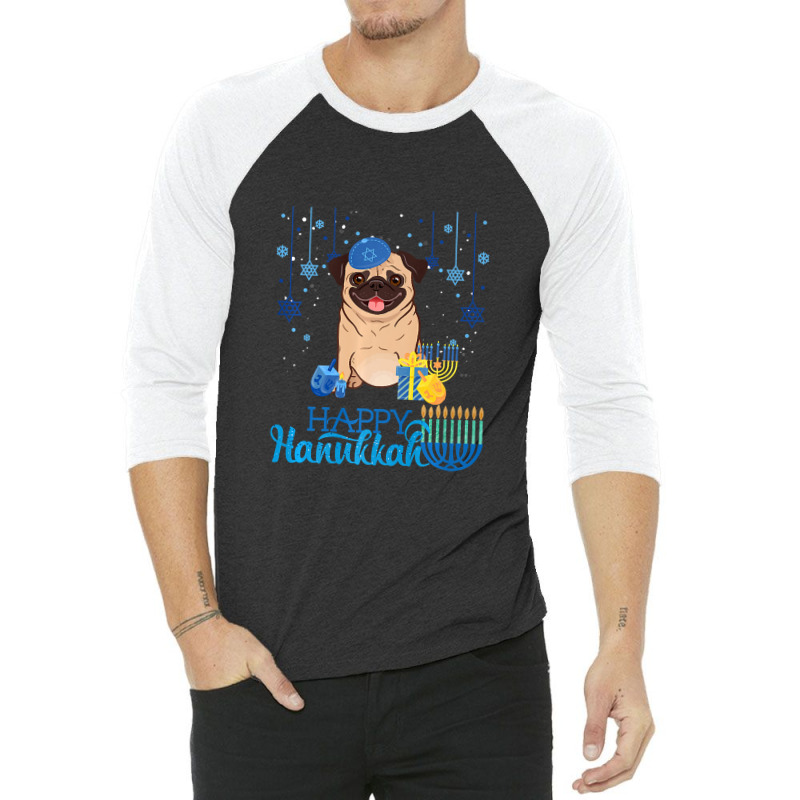 Jewish Pug Dog Menorah Hat Chanukah Hanukkah Jewish Xmas Premium T-shi 3/4 Sleeve Shirt | Artistshot