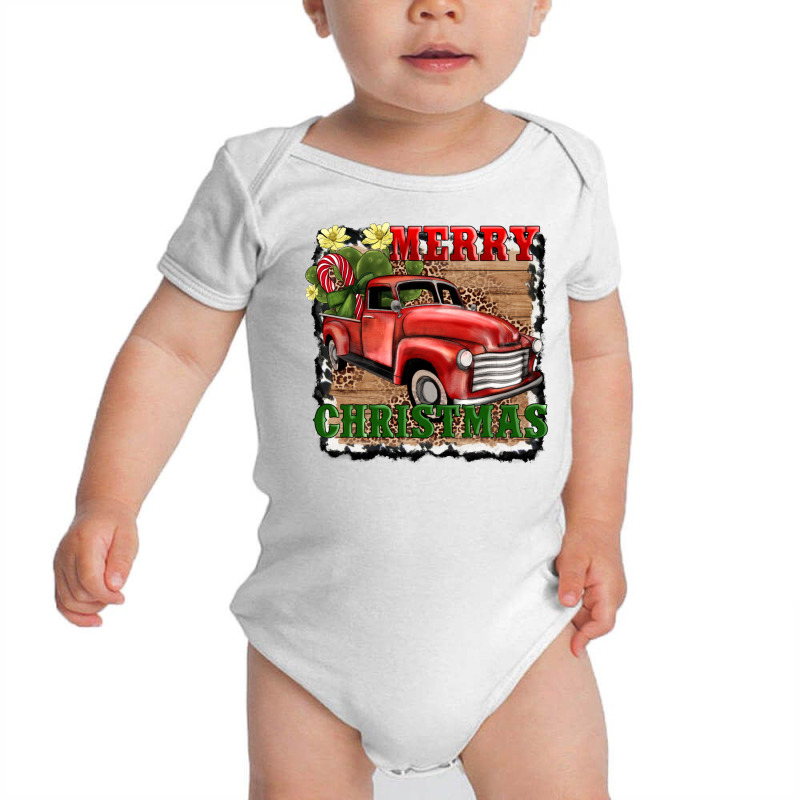 Merry Christmas With Truck Baby Bodysuit by AdoDesignShop | Artistshot