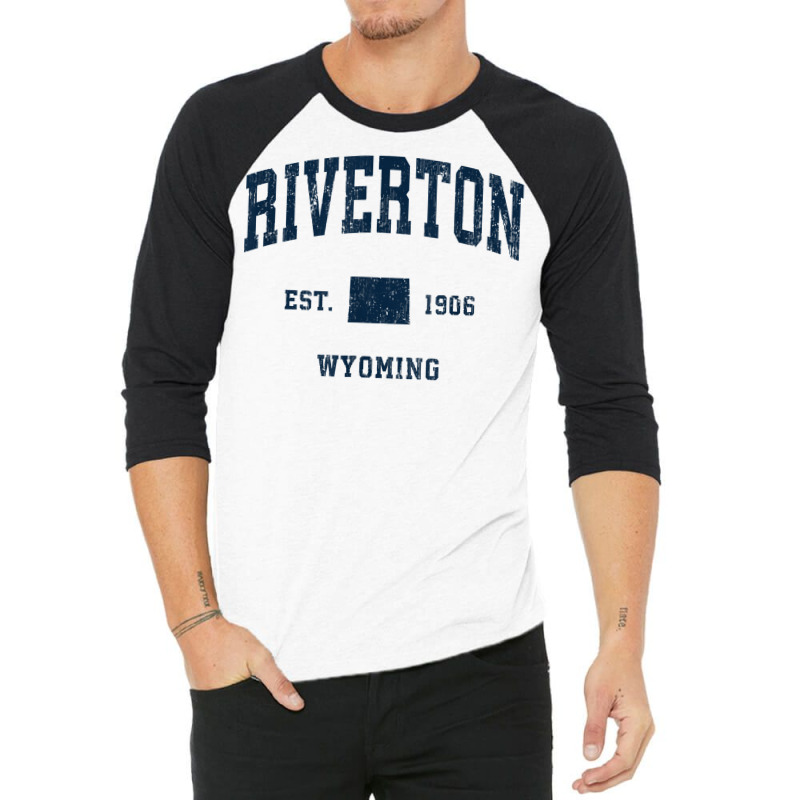 Riverton Wyoming Wy Vintage Athletic Navy Sports Design T Shirt 3/4 Sleeve Shirt | Artistshot