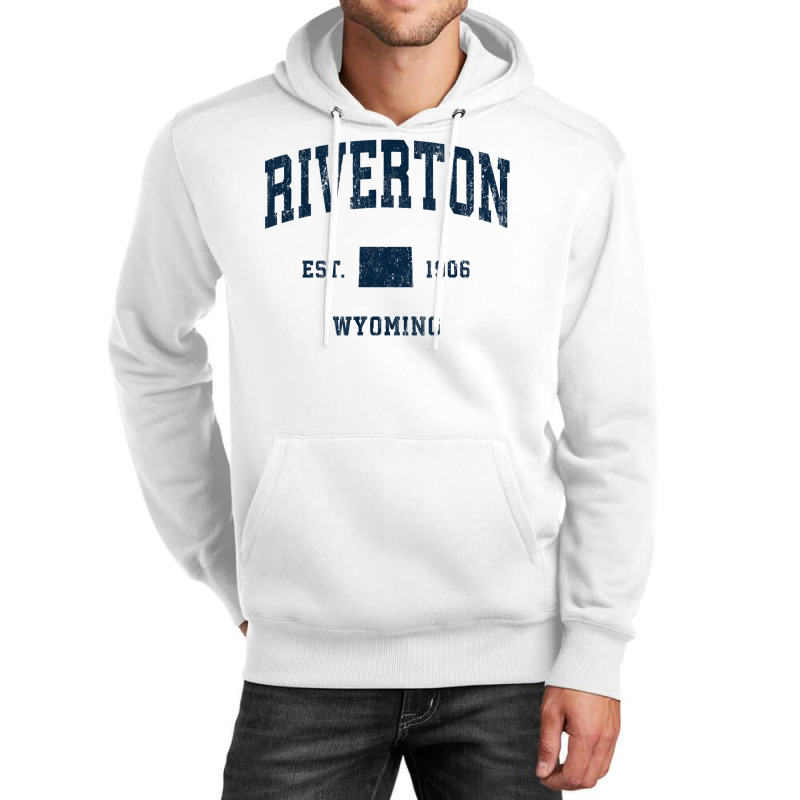 Riverton Wyoming Wy Vintage Athletic Navy Sports Design T Shirt Unisex Hoodie | Artistshot