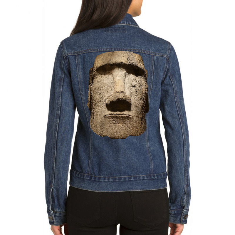 Easter Island Moai Statue Monolith World Mystery Ladies Denim Jacket by EricWade | Artistshot