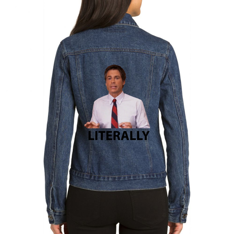 Parks And Rec Chris Traeger Literally Ladies Denim Jacket by cm-arts | Artistshot