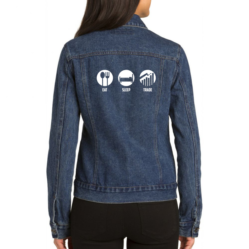 Eat Sleep Trade Bear & Bull Market Investors Gift Ladies Denim Jacket by AceSteele | Artistshot