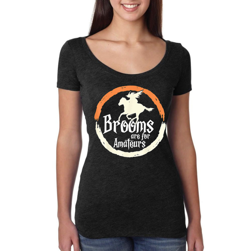 Brooms Are For Amateurs Funny Halloween Witch On A Horse Women's Triblend Scoop T-shirt by Bestarts | Artistshot